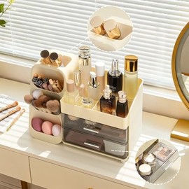 Delamu Organizador Maquillaje 3 Niveles cSoporte Brochas, Beige  Solución de Almacenaje para Tocador y Baño, Ideal para Skincare, Labiales y Belleza  