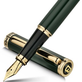 BEILUNER Racing Green Fountain Pen,Stunning Luxury Pens with 24K Gold Finish, Gorgeous 24K Gilded Nib(Fine), Trustworthy Gift for Men&Women -Ink Converter-Elegant, Graduation,Fancy Pen for Writing
