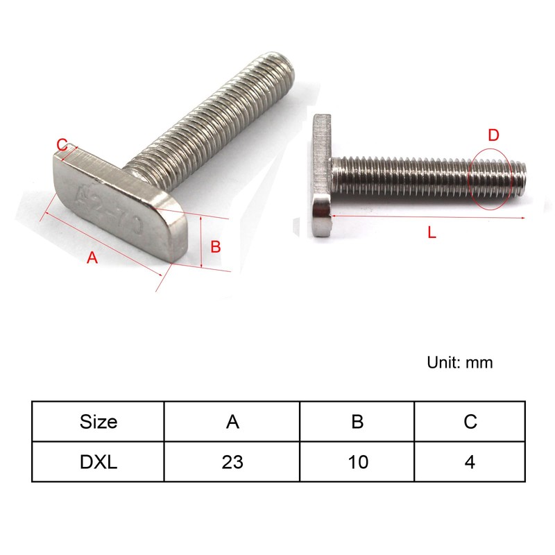 20Pcs M10x25 304 Stainless Steel T-Slot Bolt T-Shaped Bolt Screw