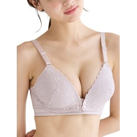 Inujirushi Honpo BR1282 Front Open Lace Nursing Bra, Mauve Pink, L