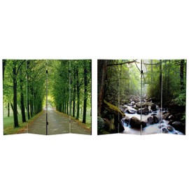 Red Lantern Double Sided Path of Life Canvas Folding Screen, 4 Foot - 4 Panel