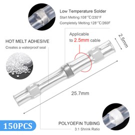 150 Pcs Solder Seal Wire Connectors Waterproof Heat Shrink Butt Connectors White 26-24 AWG Wire Splice Connector Insulated Electrical Splice for Boat Truck Trailer Automotive Marine Joint