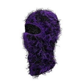 Michear Winter Beanie Hat Men Warm Fuzzy Knitted Balaclava Distressed Full Face Ski Mask Windproof Knitted Fuzzy Balaclava Ski Balaclava (Black-Purple)