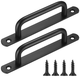 Pack of 2 Sliding Door Handles, Barn Door Handles, Stainless Steel Black Baking Varnish, Sliding Door Handle with Plate, Sliding Gate Handles, Cabinet Door Handles, for Barn Door, Sliding Doors, Garden Door Handles (225 mm)