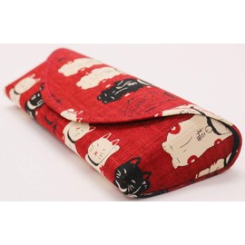 Kyou Slim Glasses Case, Mafukuya Cat, 6.3 x 1.2 x 2.4 inches (16 x 3 x 6 cm), Red, Japanese Pattern