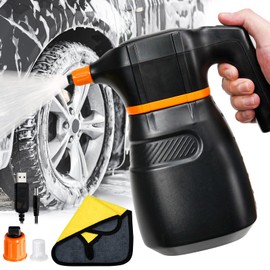 WAPANE Electric Car Foam Sprayer 0.5Gal/2L, Battery Powered Car Wash Foam Gun, Rechargeable Car Wash Foam Sprayer, Black Cordless Electric Foam Sprayer for Car Cleaning Vehicle Car＆Graden