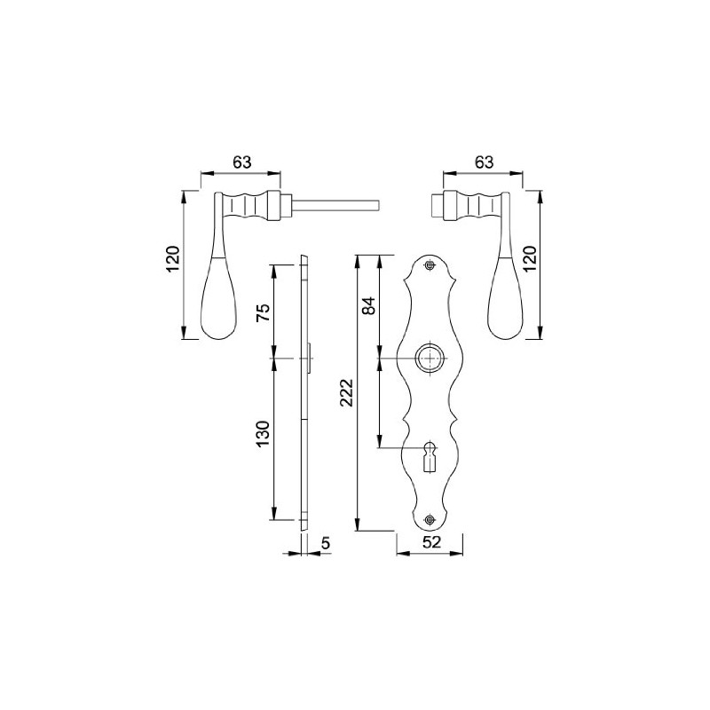 HOPPE Weimar M112SLN/2007 MS F73 OB Long Plate Fitting 72