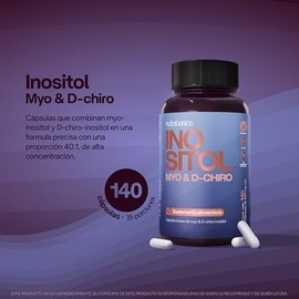 Myo Inositol y D-Chiro Inositol 40:1 | 2000 MG | 140 Cápsulas | Nutrabasics | Inositol cápsulas con Myo y D-Chiro 40:1: suplemento alimenticio con ing