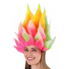 HandinHandCreations Vivid Troll Clown Wig for Costumes & Parties – Neon Rainbow Troll Hair with Mesh Comfort Liner