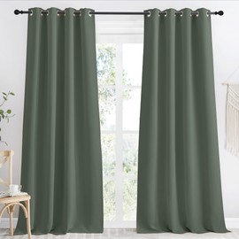 NICETOWN Blackout Curtain for Living Room 96 inch Long, 1 Panel, Dark Mallard, W55 x L96, Grommet Thermal Insulated Room Darkening Sound Proof Curtain for Bedroom/Kids Room