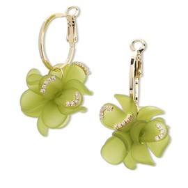 Sonateomber Green Flower Petal Dangle Gold Hoop Huggie Earrings for Women – Large Boho Acrylic Resin Tiered Floral Drop Earing Dangling Statement Exaggerated Prom Accessories Jewelry Gift