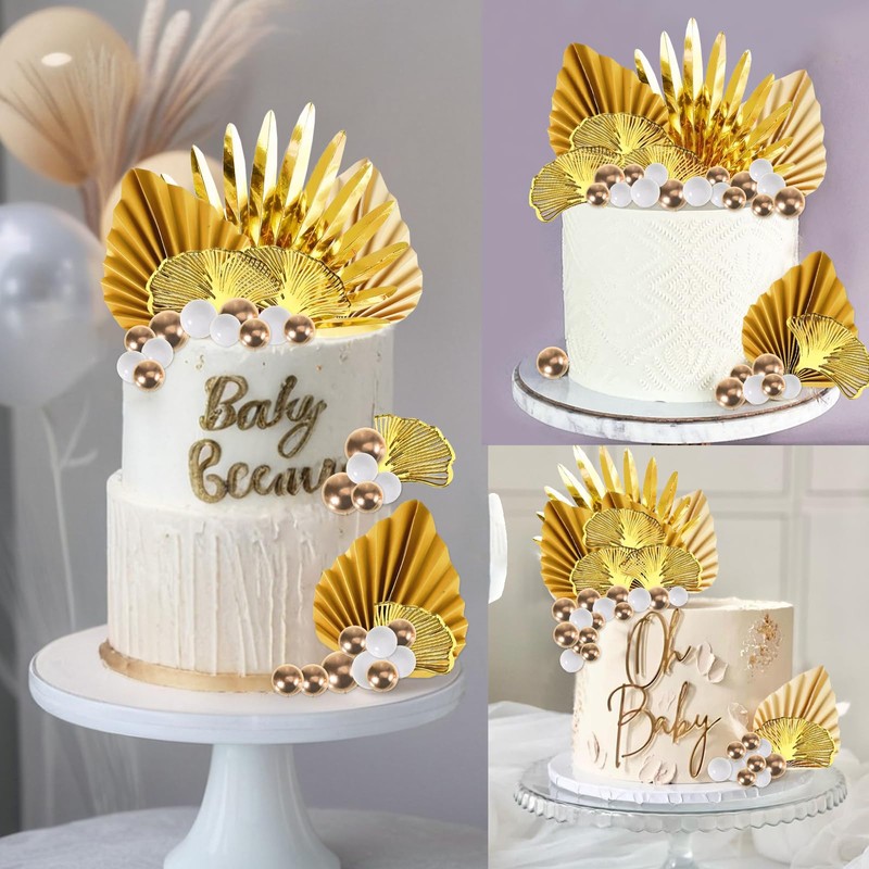 Pack of 29 Cake Toppers Gold, Roses, Magnolia, Grass, Barley,