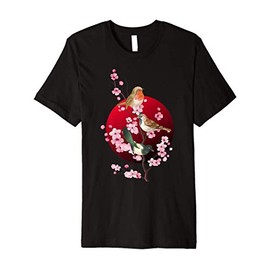 Birds Sit On Spring Cherry Blossom Japanese Sakura Flowers Premium T-Shirt