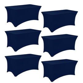 JALANCY 6 Pack 6FT Spandex Table Covers Washable Wrinkle Resistant Fitted Rectangle Tablecloth for Folding Table Wedding Party Birthday Banquet Bar Events（Navy Blue）