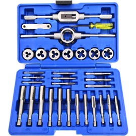 KEWAYO 32pcs Tap and Die Set, Metric SAE Screw Thread Die and Tap Wrench Kit, Hardened Steel Screw Threading Tapping Rethreading Tool for Cutting External and Internal Thread