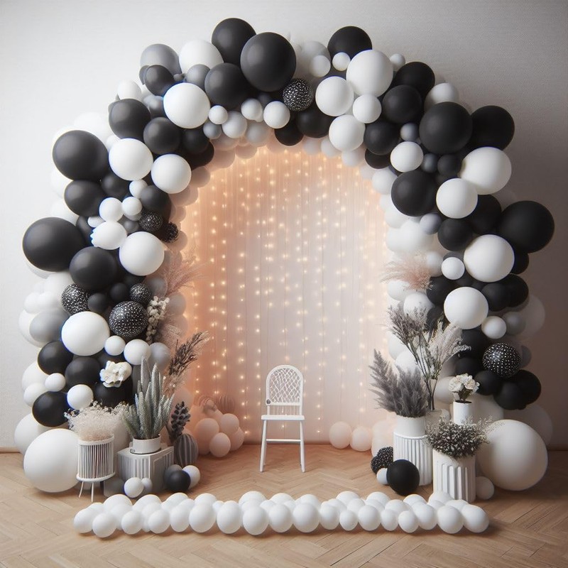 Plain Round Balloons 12 Inch White & Black Balloons for