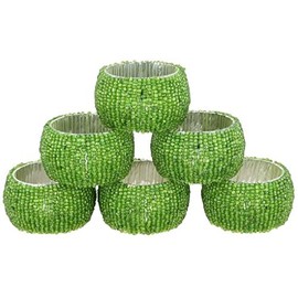 KPAVIR Handmade Indian Beaded Napkin Rings for Christmas, Thanksgiving, Holiday Party, Dinner Party - Napkin Holder Set of 6 (Green)