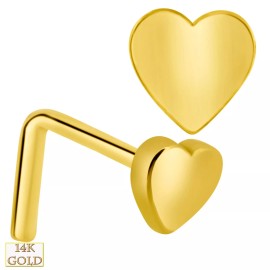 Unbranded 14k Solid Yellow Gold Polished Plain Heart Design L-Shape Piercing 22g Nose Ring
