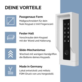 Cleverstation Wall Mount - Suitable for Nuki Keypad 2 Door Lock with Fingerprint, Fingerprint Door Opener Holder, Door Lock Smart Holder, Smart Door Lock Wall Mounted with Roof (White)