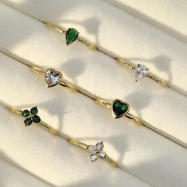 Degolso 14K Gold Plated Rings for Women Non Tarnish– Adjustable Stackable Rings for Women Dainty Open Birthstone Pinky Thumb Rings Stack Gold Jewelry Green Gemstone Teardrop Ring