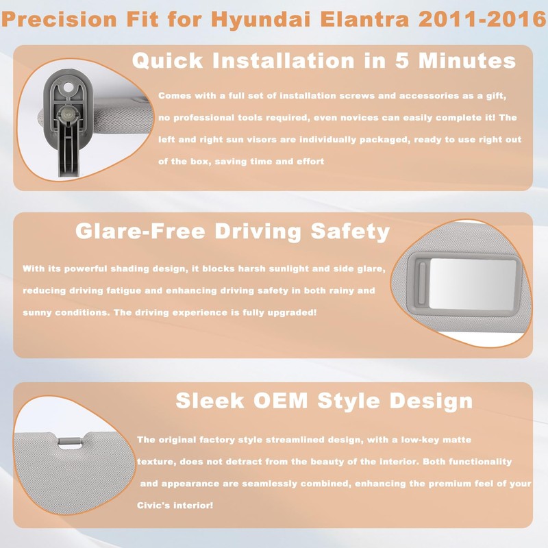 Pair of Left and Right Sun Visor with Clips for