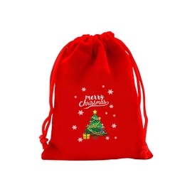 SUMILUOCHEN Red Christmas Drawstring Bag, Reusable Small Velvet Present Storage Bag for Xmas Presents, 7.8x11.8inch (Style 3)