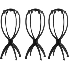 3PCS Soporte para Pelucas,Soportes de Exhibición de Peluca,Soporte Plegable Plástico de La Peluca,Soporte Portátil para la Cabeza de la Peluca,Soporte para Todas las Pelucas y Sombreros(Negro)