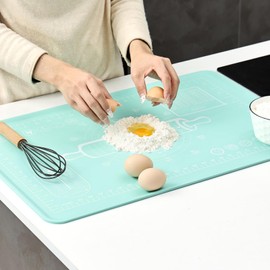 Silicone Baking Mat 20"L x 28"W, Extra Thick Dough Rolling Pad with Measurements and Edge Heightening, Non-stick Food Grade Silicone Pastry Mat for Pastry, Bread, Cookies