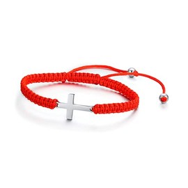 Adjustable Religious Anka Titanium Steel Cross Nylon Cord Bracelet Red Black Christian Braided Bracelet