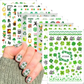 10 Sheets St Patrick’s Day Nail Stickers Green Shamrock Nail Art Stickers Self Adhesive Four-leaf Clover Leaf Nail Decals Luck of Irish Nail Supplies for Women Girls Saint Patrick's Day Manicure Decor