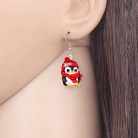 OUSIO Christmas Day Acrylic Adorable Santa Hat Penguin Earrings Charms Cartoon Seabird Dangle Jewellry For Women Animals Lovers Trendy Birthday Winter Holiday Party Gifts (Red)