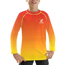 BesserBay Big Boys Orange Yellow Gradient Breathable Rashguard UPF 50+ Summer Long Sleeve Sun Vest 11-12 Years