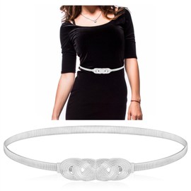 Xinjoduz Gold Belt for Dresses Gold Waist Belt Ladies Gold Belt Women Fancy Womens Fashion Metal Stretch Elastic Skinny Thin Belt (silver)