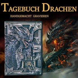 3D Dragon Vintage Diary + Pen Set, A5 Lined Notebook, Personal Organiser, DND Journal, Notebook Planner, Birthday Gift for Men, Women, Adults, Children (Colourful)