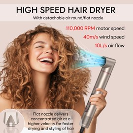 Nawedaa 6-in-1 Hair Dryer Brush with LCD Display | 110,000 RPM High-Speed Air Wrap Hair Styler for Fast Salon-Style Drying & Styling | Hot Air Brush Air Curler for More Volume & Less Frizzc and Damage