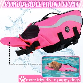 EMUST Dog Flotation Vest, Reflective Life Jacket for Small Dogs with Rescue Handle, Small Dog Vests Lifesaver for Swimming Boating Water with Front Neck Float, Pink,S