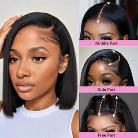 Wear and Go Glueless Wigs Human Hair Pre Plucked Pre Cut 4x4 Bob Straight Wig Human Hair Upgraded No Glue HD Lace Front Wigs for Women Natural Hairline 150 Density (12 Inch)