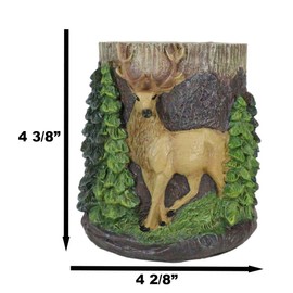 Ebros Gift Rustic Western Forest Wildlife Buck Stag Deer By Green Trees Faux Wooden Branch Trunk Decorative Stationery Pen Pencil Make Up Tools Organizer Holder Or As Country Cabin Lodge Accent