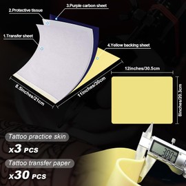 Pieles De Práctica De Tatuajes Con Papel De Transferencia - Autdor 33 Piezas De Piel Falsa Para Tatuajes Y Kit De Papel De Plantilla Incluye 30 Piezas De Papel Para Tatuajes Y