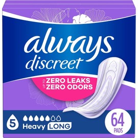 Always Discreet Adult Incontinence Pads for Women,Pads, 64 CT