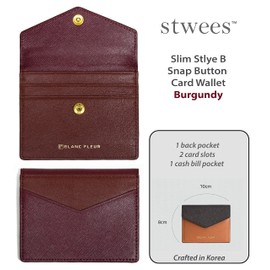 maskfactory Slim Leather Card Wallet, Folding, Snap Button, Lanyard set (style B - Folding, Burgundy), Burgundy, Belt Wallet