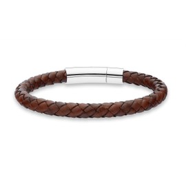 Miabella Genuine Italian Braided Leather Bracelet for Men, Stainless Steel Clasp, Made in Italy (Brown, Large - 9" Length)