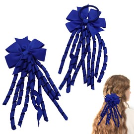 2 Pcs Hair Bow Spiral Streamers,Blue Bow Elastic Hair Bands Kids Hair Ties Ponytail Holders Hairbands Hair Accessories Hair Ribbons Bobbles for Girls Toddler,Suitable for All Hairstyle,Birthday Gifts