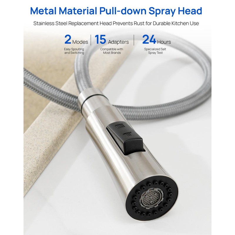 J-HVA Metal Kitchen Faucet Head Replacement, 2 Modes Pull Down