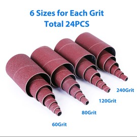 LotFancy - 24 fundas de lijadora de husillo, mangas de lijado para lijadora oscilante, 60 80 120 240 papel de lija de grano surtido, 4-1/2 pulgadas de longitud, 1/2 pulgadas, 3/4 pulgadas, 1 pulgada