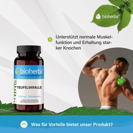 BIOHERBA Devil's Claw - 310 mg Harpagophytum Procumbens Capsules - 100 High Dose Capsules - Natural Support for Muscles and Bones, with Vitamin D, PZN 18215511