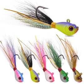5pcs Bucktail Jigs Saltwater Fishing Hair Jigs Head Surf Fishing Fluke Lures Bait Fishing Jigs Hooks for Bass Striper Bluefish 1/2oz