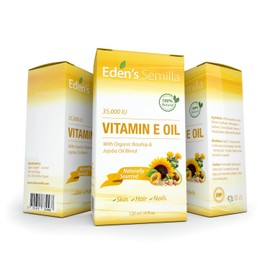 100% Plant Extract Vitamin E Oil 35,000 IU + Organic Rosehip & Jojoba Blend - Fast Absorbing Skin Protection for Face & Body. Pure Ingredients - Ideal for Sensitive Skin - Use Daily