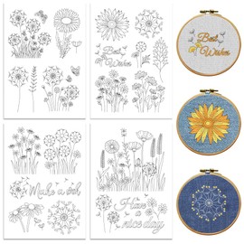 peacoblue Water Soluble Embroidery Patterns for Beginners 4 Sheets Dandelion Flower with 20pcs Patterns, Wash Away Stick and Stitch Dissolvable Embroidery Paper for Hand Sewing Lovers Adult