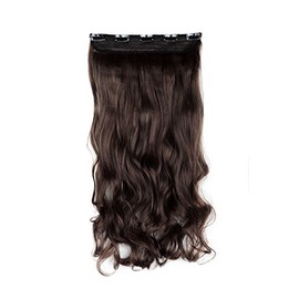 SWACC 20" Women 3/4 Full Head Instant One Piece Curly Body Wave Heat Resistance Synthetic Clip in Hair Extension (Medium Ash Brown-8#)